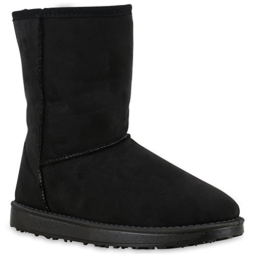 Bequeme Damen Schlupfstiefel Winter Boots Stiefel Gefüttert Schuhe 131594 Schwarz Amares 39 Flandell von stiefelparadies