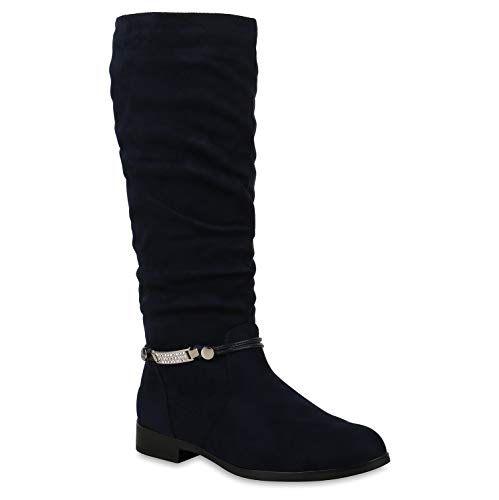 Damen Klassische Stiefel Strass Zierperlen Schuhe 146067 Blau Bernice 36 Flandell von stiefelparadies