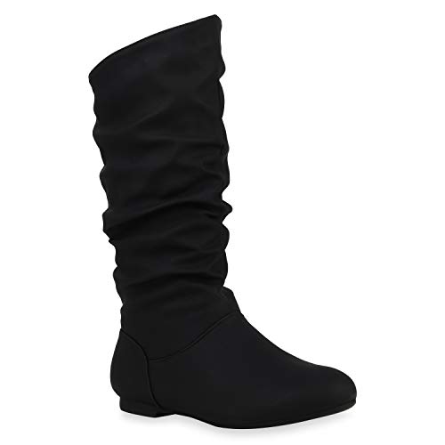 Damen Schlupfstiefel Warm Gefütterte Stiefel Leder-Optik Schuhe 153344 Schwarz Carlet 36 Flandell von stiefelparadies