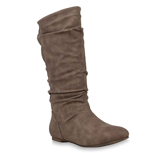 Damen Schlupfstiefel Warm Gefütterte Stiefel Leder-Optik Schuhe 153346 Khaki Carlet 38 Flandell von stiefelparadies