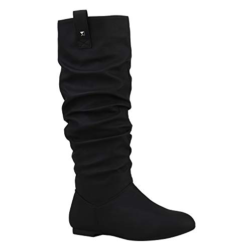 Damen Schlupfstiefel Warm Gefütterte Stiefel Nieten Winter Schuhe 152416 Schwarz Nieten 37 Flandell von stiefelparadies