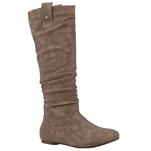 Damen Schlupfstiefel Warm Gefütterte Stiefel Nieten Winter Schuhe 152418 Khaki Nieten 36 Flandell von stiefelparadies