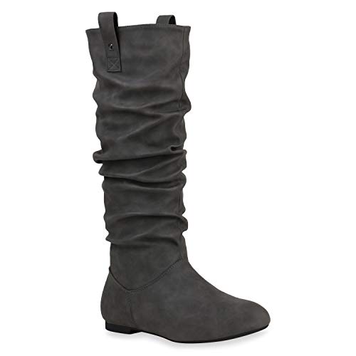 Damen Schlupfstiefel Warm Gefütterte Stiefel Nieten Winter Schuhe 153348 Grau Arriate 39 Flandell von stiefelparadies