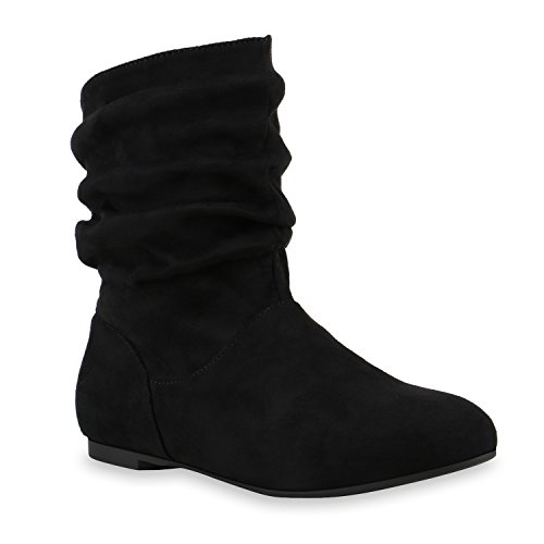 Damen Schlupfstiefel Zierknöpfe Bequeme Stiefeletten Kunstleder Schuhe 122495 Schwarz Camargo 38 Flandell von stiefelparadies