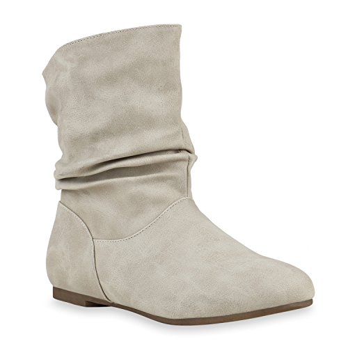 Damen Schlupfstiefel Zierknöpfe Bequeme Stiefeletten Kunstleder Schuhe 125853 Creme Camargo 40 Flandell von stiefelparadies