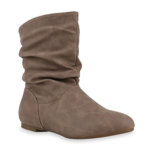 Damen Schlupfstiefel Zierknöpfe Bequeme Stiefeletten Kunstleder Schuhe 125854 Khaki Camargo 38 Flandell von stiefelparadies