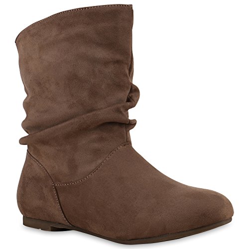 Damen Schlupfstiefel Zierknöpfe Bequeme Stiefeletten Kunstleder Schuhe 131577 Taupe Camargo 36 Flandell von stiefelparadies