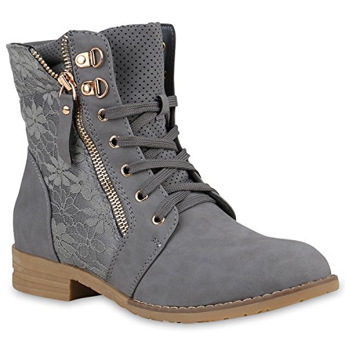 Damen Schnürstiefeletten Spitze Stiefeletten Zipper Worker Boot 152844 Grau Bexhill 38 Flandell von stiefelparadies