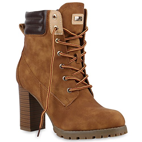 Damen Schnürstiefeletten Stiefeletten Worker Boots Wildleder-OptikHalbhohe Stiefel Schnürer Wildleder-Optik Schuhe 122666 Braun 36 Flandell von stiefelparadies