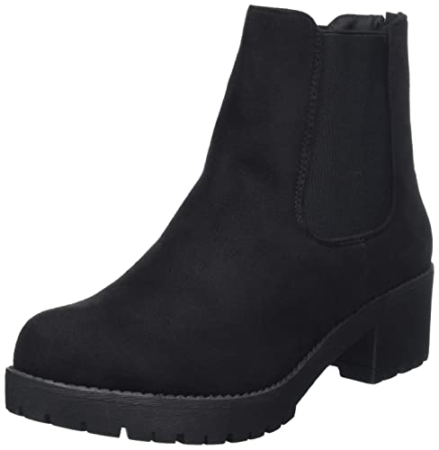 Damen Schuhe Chelsea Boots Blockabsatz Plateau Stiefeletten Leder-Optik 150483 Schwarz Velours 41 Flandell von stiefelparadies