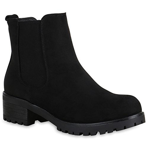 Damen Schuhe Chelsea Boots Wildleder-Optik Stiefeletten Leicht Gefüttert 151396 Schwarz Avelar 39 Flandell von stiefelparadies