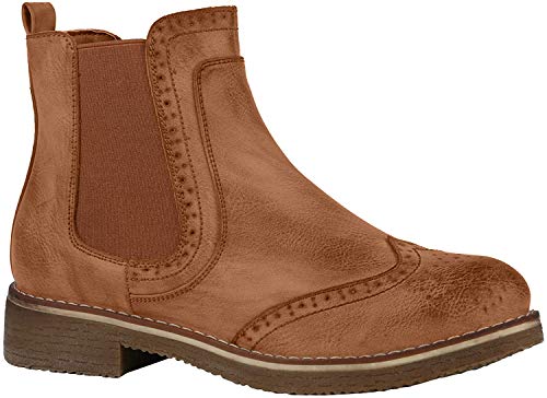 Damen Schuhe Stiefeletten Chelsea Boots Leicht Gefütterte Freizeitschuhe 150183 Hellbraun Cabanas 38 Flandell von stiefelparadies