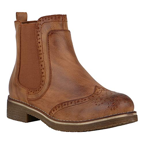 Damen Schuhe Stiefeletten Chelsea Boots Leicht Gefütterte Freizeitschuhe 150183 Hellbraun Cabanas 40 Flandell von stiefelparadies