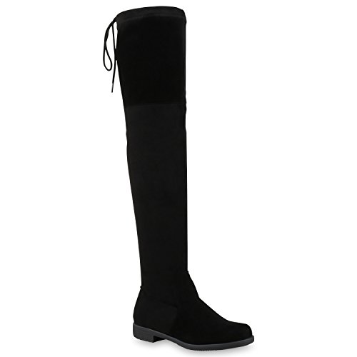 Damen Stiefel Overknees Veloursleder-Optik Winterstiefel Langschaftstiefel Blockabsatz Schuhe 110364 Schwarz Velours 39 Flandell von stiefelparadies