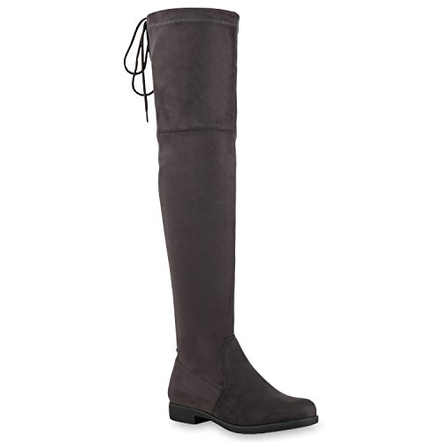 Damen Stiefel Overknees Veloursleder-Optik Winterstiefel Langschaftstiefel Metallic Blockabsatz Schuhe 110365 Grau Velours 39 Flandell von stiefelparadies