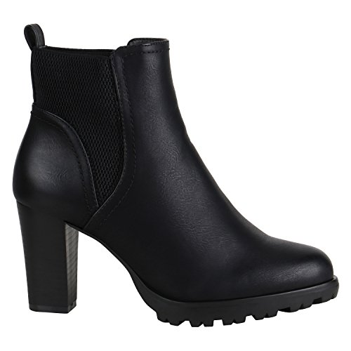 Damen Stiefeletten Biker Boots Used Look Prints Metallic Schuhe 152622 Schwarz Camiri 37 Flandell von stiefelparadies