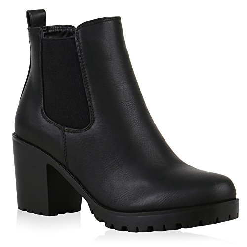 Damen Stiefeletten Chelsea Boots Profilsohle Schuhe 122262 Schwarz Brito 37 Flandell von stiefelparadies