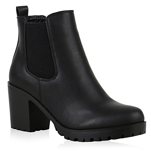 Damen Stiefeletten Chelsea Boots Profilsohle Schuhe 122262 Schwarz Brito 39 Flandell von stiefelparadies