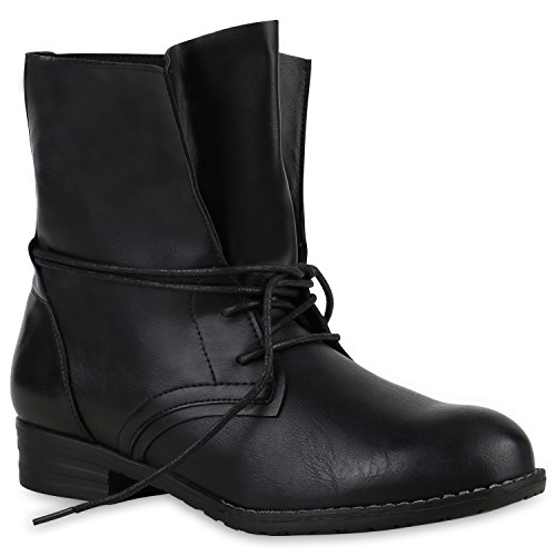 Damen Stiefeletten Worker Boots Schnürstiefeletten Schuhe 124179 Schwarz Brito 40 Flandell von stiefelparadies