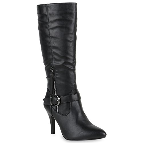 Elegante Damen Stiefel High Heels Boots Stilettos Gefüttert Schuhe 144481 Schwarz Zipper 40 Flandell von Lupsty