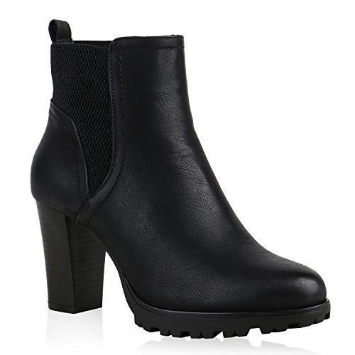 Gefütterte Chelsea Boots Damen Block Absatz Stiefeletten 123530 Schwarz Bernice 41 Flandell von stiefelparadies