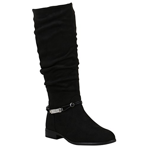 Gefütterte Damen Stiefel Klassische Langschaft Boots Schuhe 149804 Schwarz Zierperlen 39 Flandell von stiefelparadies