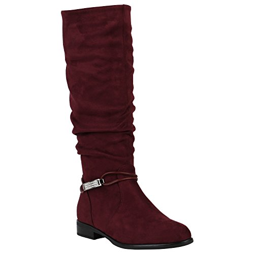 Gefütterte Damen Stiefel Klassische Langschaft Boots Schuhe 149807 Dunkelrot Zierperlen 36 Flandell von stiefelparadies