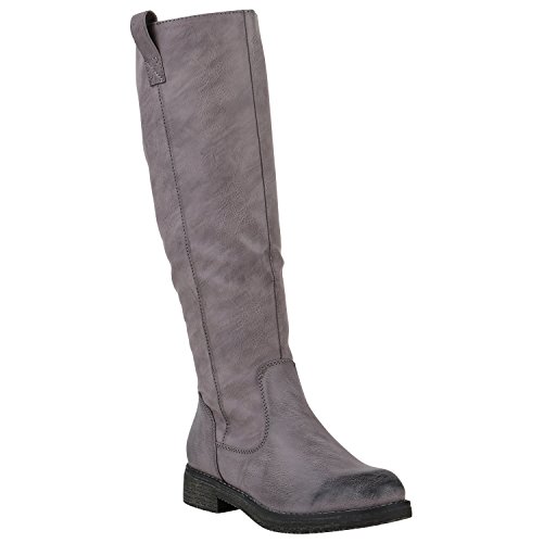 Gefütterte Damen Stiefel Reiterstiefel Langschaft Boots Schuhe 149763 Grau Berkley 40 Flandell von stiefelparadies