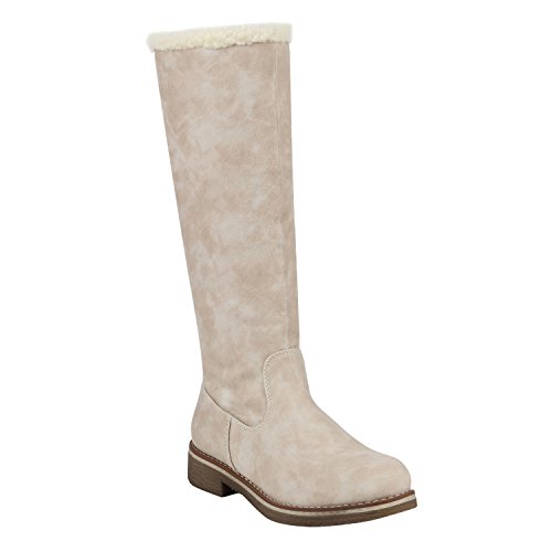 Gefütterte Damen Winterstiefel Schnallen Profilsohle Stiefel 152499 Creme Agueda 36 Flandell von stiefelparadies