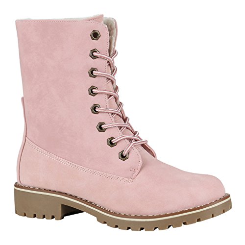 Gefütterte Damen Worker Boots Outdoor Stiefeletten Schuhe 148880 Rosa Schnürung 37 Flandell von stiefelparadies