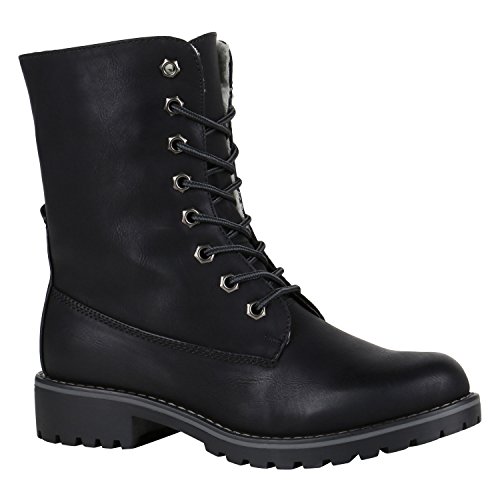 Gefütterte Damen Worker Boots Outdoor Stiefeletten Schuhe 148897 Schwarz Matt 36 Flandell von stiefelparadies