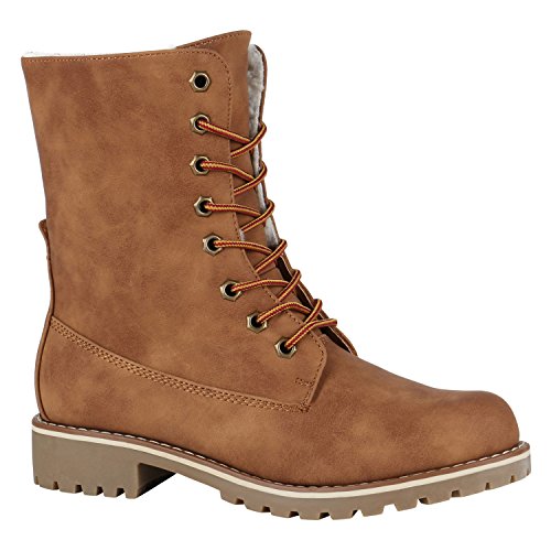 Gefütterte Damen Worker Boots Outdoor Stiefeletten Schuhe 148898 Braun Matt 38 Flandell von stiefelparadies