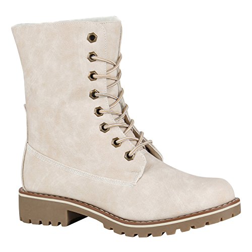 Gefütterte Damen Worker Boots Outdoor Stiefeletten Schuhe 148899 Creme Matt 39 Flandell von stiefelparadies