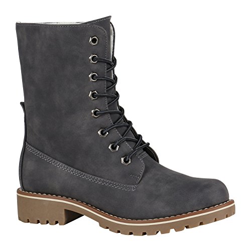 Gefütterte Damen Worker Boots Outdoor Stiefeletten Schuhe 148901 Grau Matt 41 Flandell von stiefelparadies