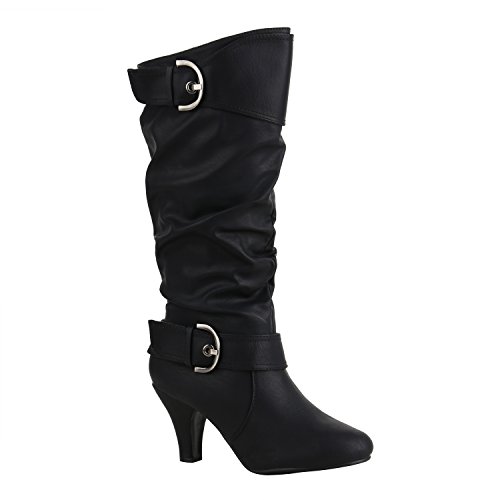 Klassische Damen Schuhe Stiefel Leder-Optik Block Absatz Basic 156983 Schwarz Arriate 37 Flandell von stiefelparadies
