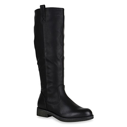 Klassische Damen Stiefel Leicht Gefüttert Block Absatz Schuhe 148561 Schwarz Black Brito 36 Flandell von stiefelparadies