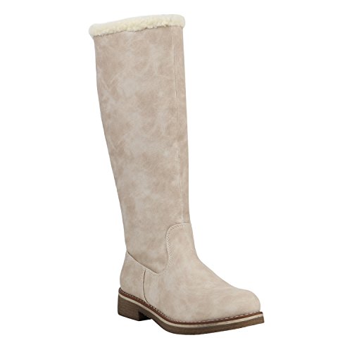 Klassische Damen Stiefel Warm Gefütterte Boots Winter Schuhe 152514 Creme Agueda 36 Flandell von stiefelparadies