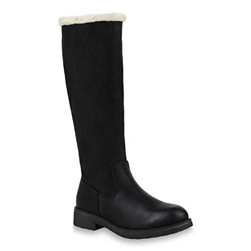 Klassische Damen Stiefel Warm Gefütterte Boots Winter Schuhe 153707 Schwarz Weiss 38 Flandell von stiefelparadies