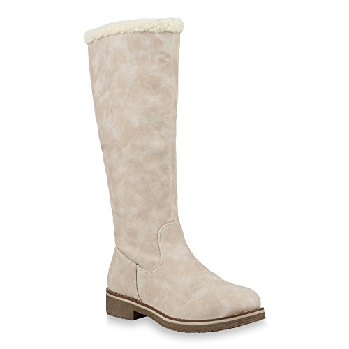 Klassische Damen Stiefel Warm Gefütterte Boots Winter Schuhe 153710 Creme Weiss 38 Flandell von stiefelparadies