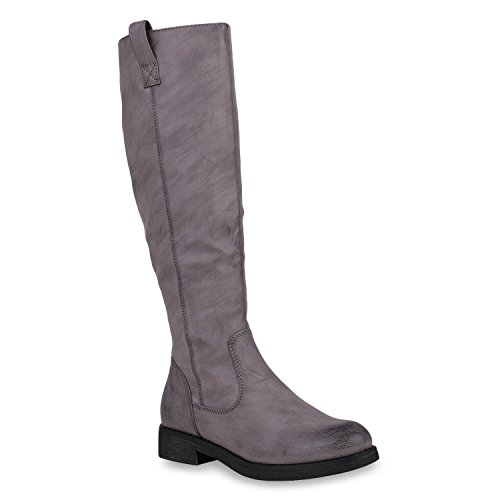 Klassische Stiefel Damen Schuhe Gefüttert Boots Profilsohle 148004 Grau Arriate 36 Flandell von stiefelparadies