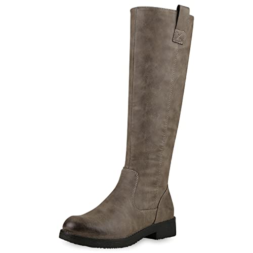 Klassische Stiefel Damen Schuhe Gefüttert Boots Profilsohle 148004 Grau Arriate 40 Flandell von stiefelparadies