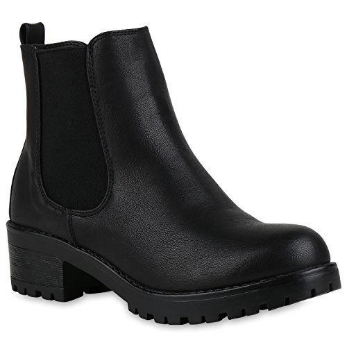 Leicht Gefütterte Damen Stiefeletten Plateau Schuhe Chelsea Boots 147238 Schwarz Black Arriate 37 Flandell von stiefelparadies