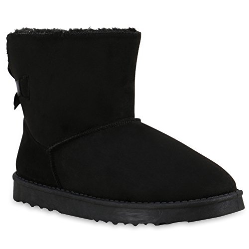 Schlupfstiefel Damen Schleifen Stiefeletten Warm Gefüttert Indianer Fransen Squaw Pocahontas Schuhe 125023 Schwarz 41 Flandell von stiefelparadies