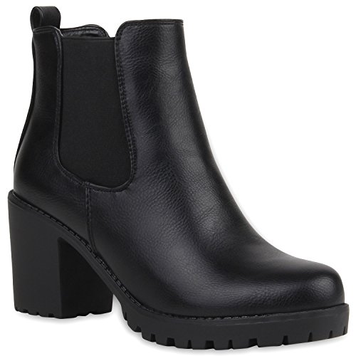 Stylische Damen Boots Stiefeletten Chelsea Boots Knöchelhohe Stiefel Zipper Leder-Optik Booties Schuhe 106119 Schwarz 41 Flandell von stiefelparadies