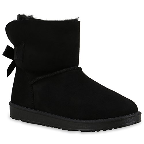 Warm Gefütterte Boots Damen Stiefeletten Schleifen Kunstfell Schlupfstiefel Schlupfstiefeletten Schuhe 129578 Schwarz Schleife 40 Flandell von stiefelparadies