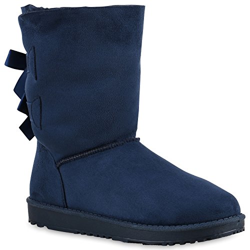 Warm Gefütterte Damen Schuhe Schlupfstiefel Schleifen Stiefel Bequem 127386 Blau Schleifen 37 Flandell von stiefelparadies