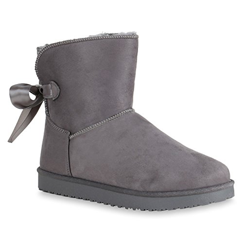 Warm Gefütterte Damen Stiefeletten Schlupfstiefel Boots Schleifen 152037 Grau 39 Flandell von stiefelparadies