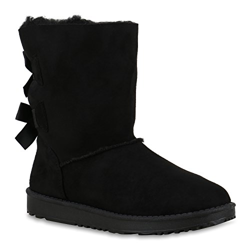 Warm Gefütterte Damen Stiefeletten Schlupfstiefel Boots Schleifen Schuhe 130170 Schwarz Schleife 38 Flandell von stiefelparadies