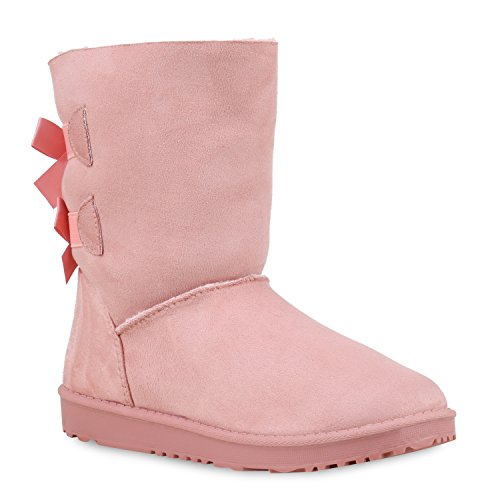 Warm Gefütterte Damen Stiefeletten Schlupfstiefel Boots Schleifen Schuhe 130173 Rosa Schleife 40 Flandell von stiefelparadies