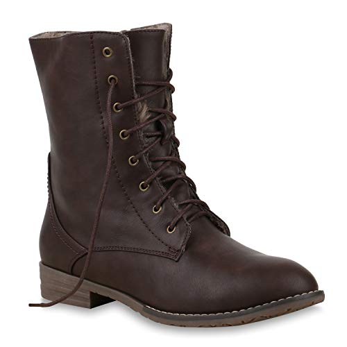 Warm Gefütterte Damen Stiefeletten Worker Boots Kunstfell Schuhe 125876 Braun Brooklyn 41 Flandell von stiefelparadies